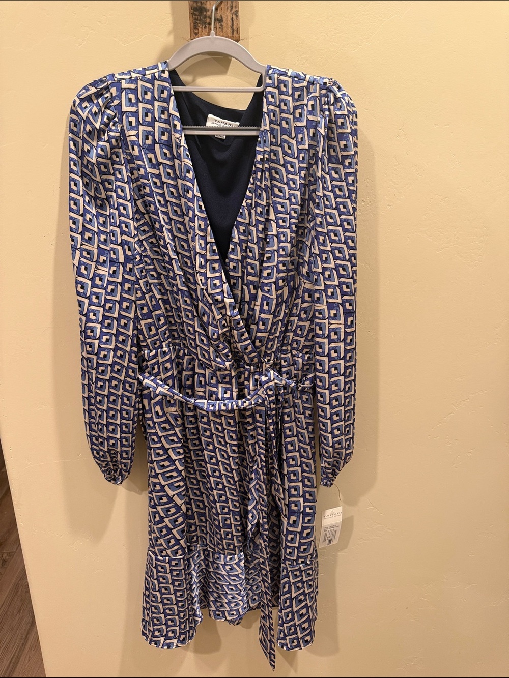 Tahari Printed Wrap Dress - Blue Geometric
